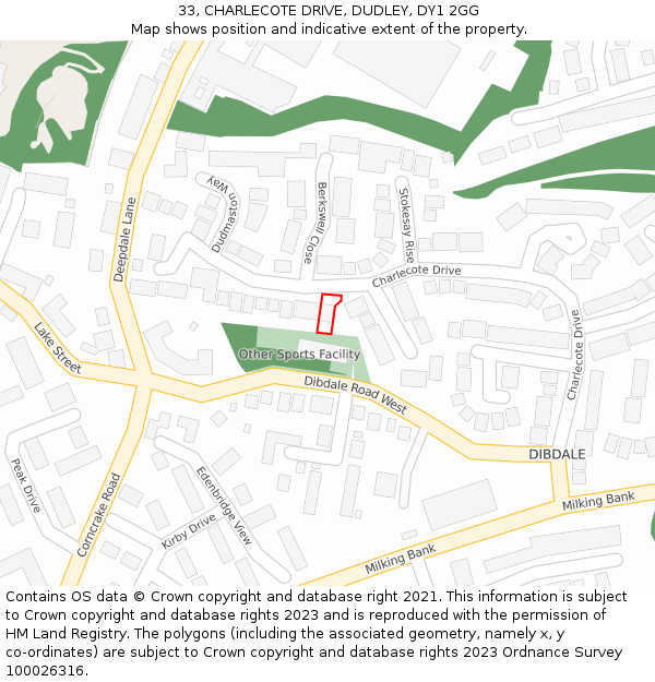 33, CHARLECOTE DRIVE, DUDLEY, DY1 2GG: Location map and indicative extent of plot