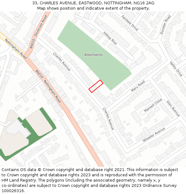 33, CHARLES AVENUE, EASTWOOD, NOTTINGHAM, NG16 2AG: Location map and indicative extent of plot