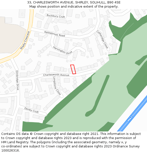 33, CHARLESWORTH AVENUE, SHIRLEY, SOLIHULL, B90 4SE: Location map and indicative extent of plot