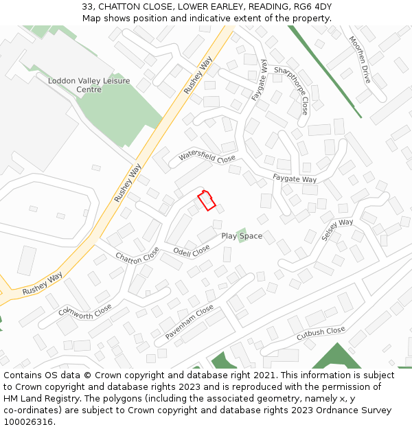 33, CHATTON CLOSE, LOWER EARLEY, READING, RG6 4DY: Location map and indicative extent of plot
