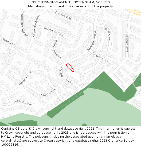 33, CHEDINGTON AVENUE, NOTTINGHAM, NG3 5SG: Location map and indicative extent of plot