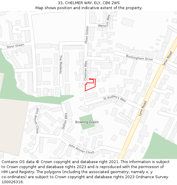 33, CHELMER WAY, ELY, CB6 2WS: Location map and indicative extent of plot