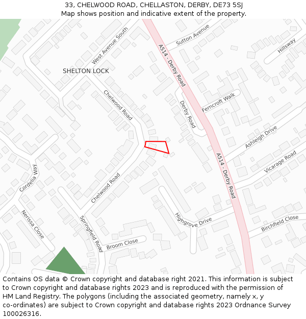 33, CHELWOOD ROAD, CHELLASTON, DERBY, DE73 5SJ: Location map and indicative extent of plot