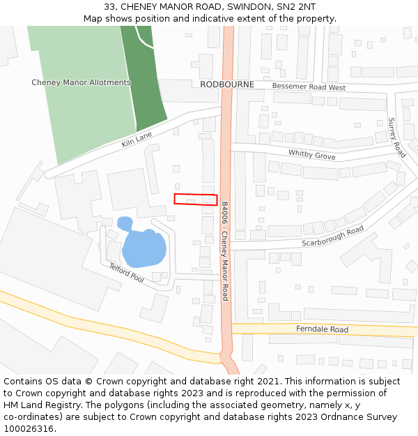 33, CHENEY MANOR ROAD, SWINDON, SN2 2NT: Location map and indicative extent of plot