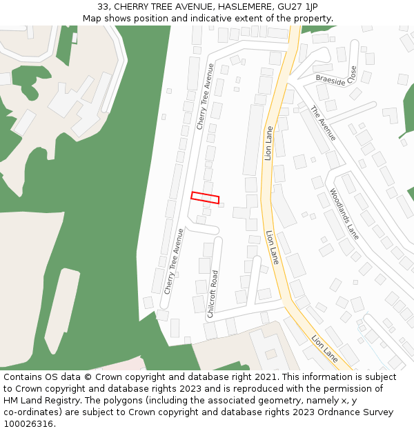 33, CHERRY TREE AVENUE, HASLEMERE, GU27 1JP: Location map and indicative extent of plot
