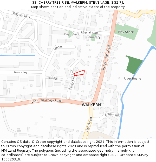 33, CHERRY TREE RISE, WALKERN, STEVENAGE, SG2 7JL: Location map and indicative extent of plot