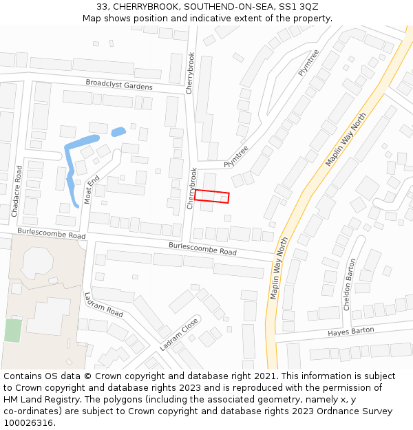 33, CHERRYBROOK, SOUTHEND-ON-SEA, SS1 3QZ: Location map and indicative extent of plot