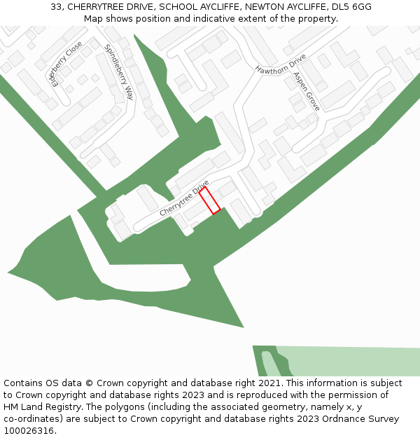 33, CHERRYTREE DRIVE, SCHOOL AYCLIFFE, NEWTON AYCLIFFE, DL5 6GG: Location map and indicative extent of plot