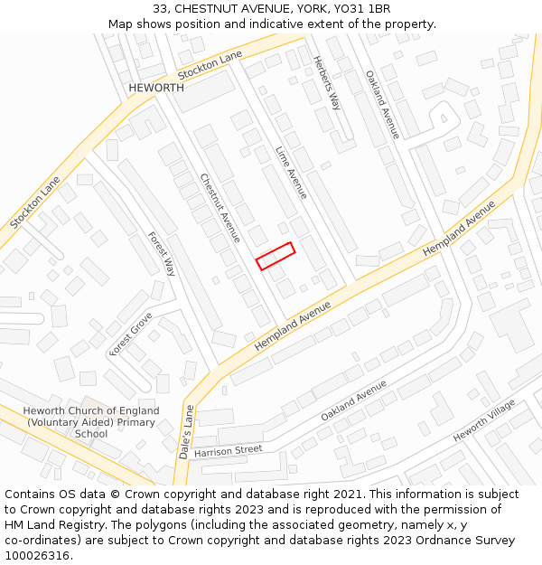 33, CHESTNUT AVENUE, YORK, YO31 1BR: Location map and indicative extent of plot