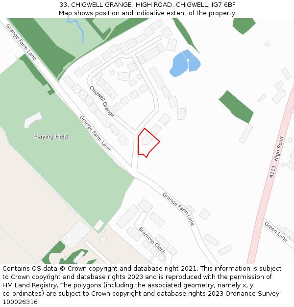 33, CHIGWELL GRANGE, HIGH ROAD, CHIGWELL, IG7 6BF: Location map and indicative extent of plot