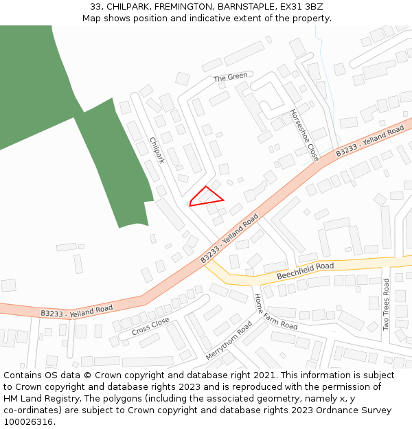 33, CHILPARK, FREMINGTON, BARNSTAPLE, EX31 3BZ: Location map and indicative extent of plot