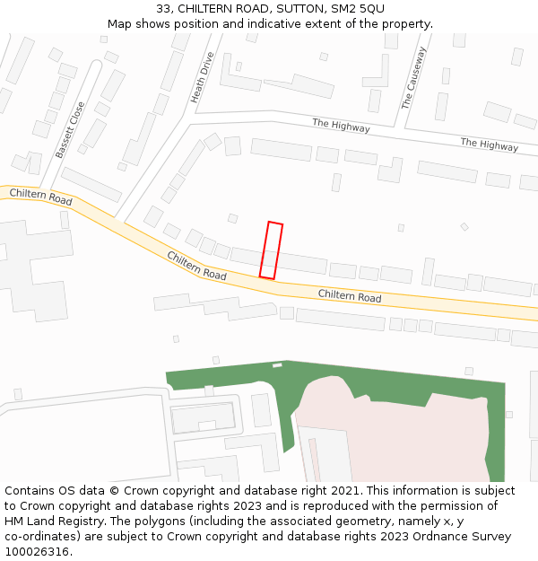 33, CHILTERN ROAD, SUTTON, SM2 5QU: Location map and indicative extent of plot