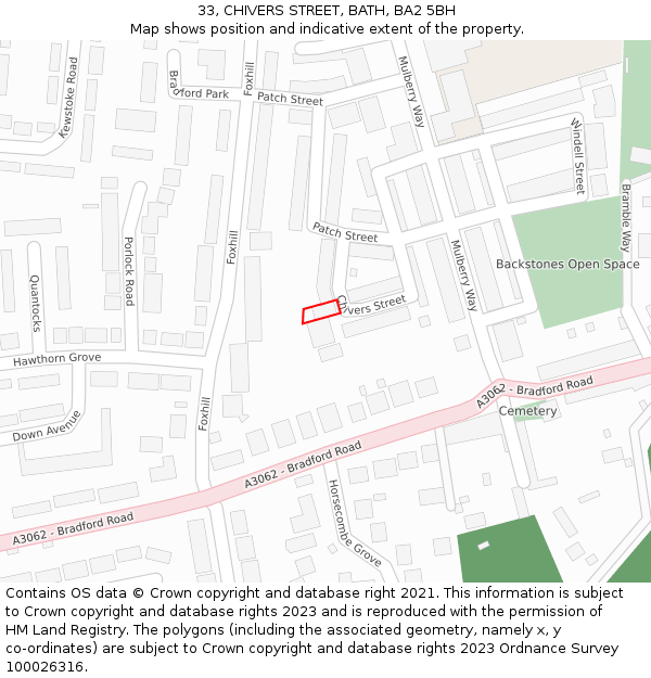 33, CHIVERS STREET, BATH, BA2 5BH: Location map and indicative extent of plot