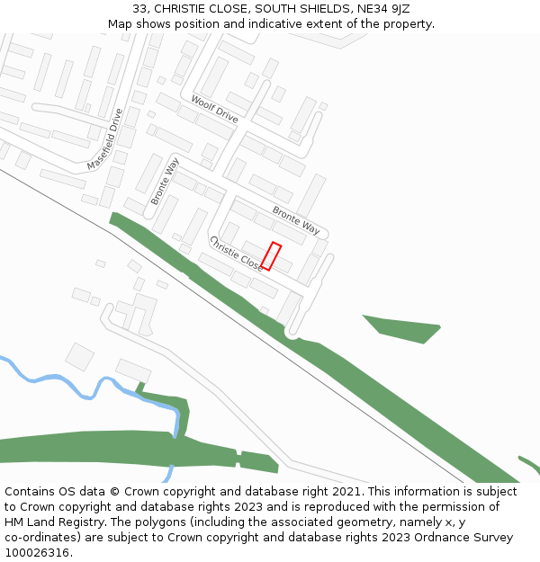 33, CHRISTIE CLOSE, SOUTH SHIELDS, NE34 9JZ: Location map and indicative extent of plot