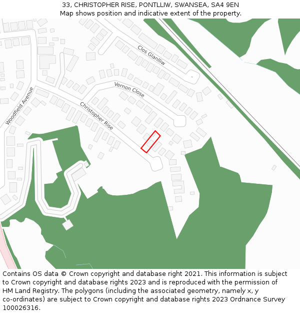 33, CHRISTOPHER RISE, PONTLLIW, SWANSEA, SA4 9EN: Location map and indicative extent of plot