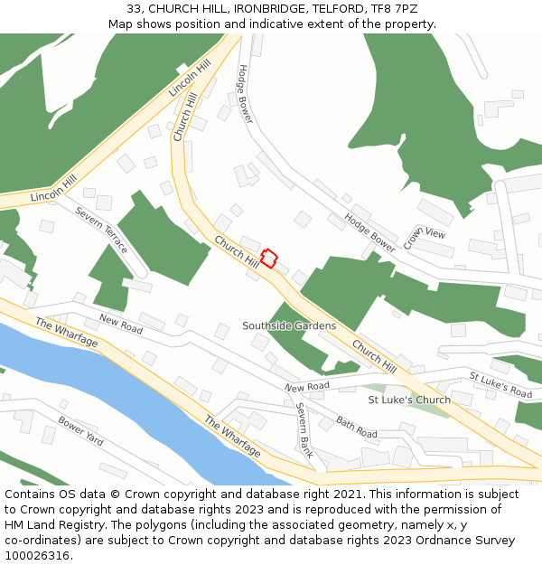 33, CHURCH HILL, IRONBRIDGE, TELFORD, TF8 7PZ: Location map and indicative extent of plot