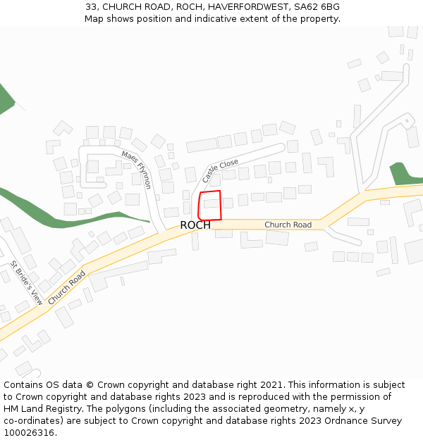 33, CHURCH ROAD, ROCH, HAVERFORDWEST, SA62 6BG: Location map and indicative extent of plot