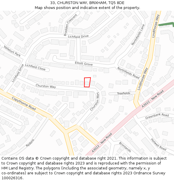 33, CHURSTON WAY, BRIXHAM, TQ5 8DE: Location map and indicative extent of plot