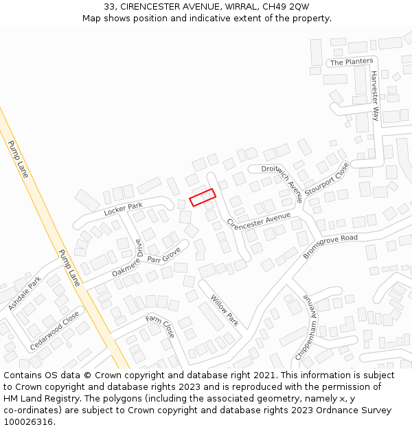 33, CIRENCESTER AVENUE, WIRRAL, CH49 2QW: Location map and indicative extent of plot