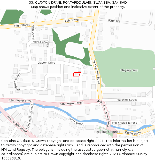 33, CLAYTON DRIVE, PONTARDDULAIS, SWANSEA, SA4 8AD: Location map and indicative extent of plot