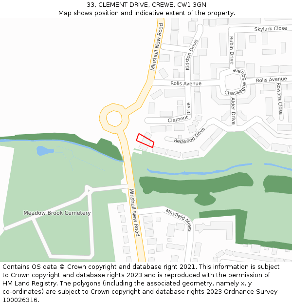 33, CLEMENT DRIVE, CREWE, CW1 3GN: Location map and indicative extent of plot