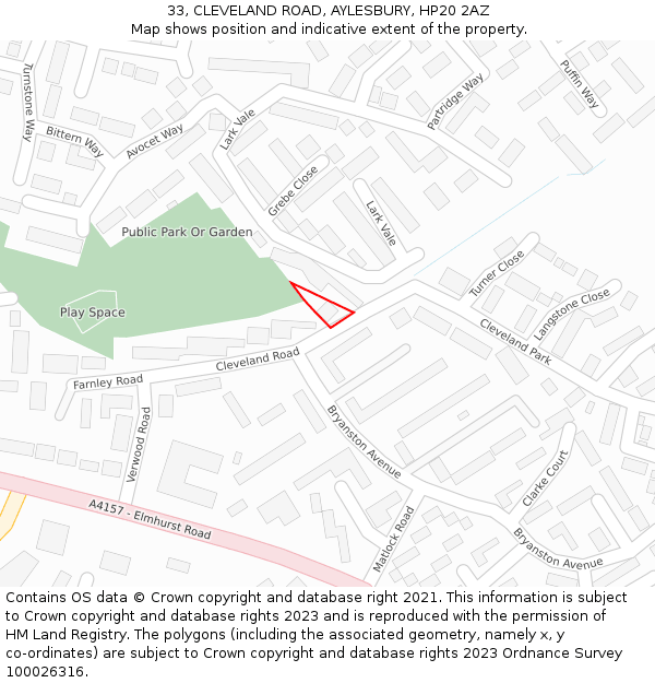 33, CLEVELAND ROAD, AYLESBURY, HP20 2AZ: Location map and indicative extent of plot