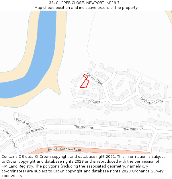 33, CLIPPER CLOSE, NEWPORT, NP19 7LL: Location map and indicative extent of plot