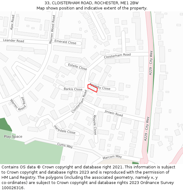 33, CLOISTERHAM ROAD, ROCHESTER, ME1 2BW: Location map and indicative extent of plot