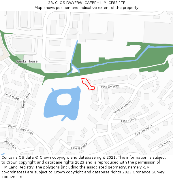 33, CLOS DWYERW, CAERPHILLY, CF83 1TE: Location map and indicative extent of plot