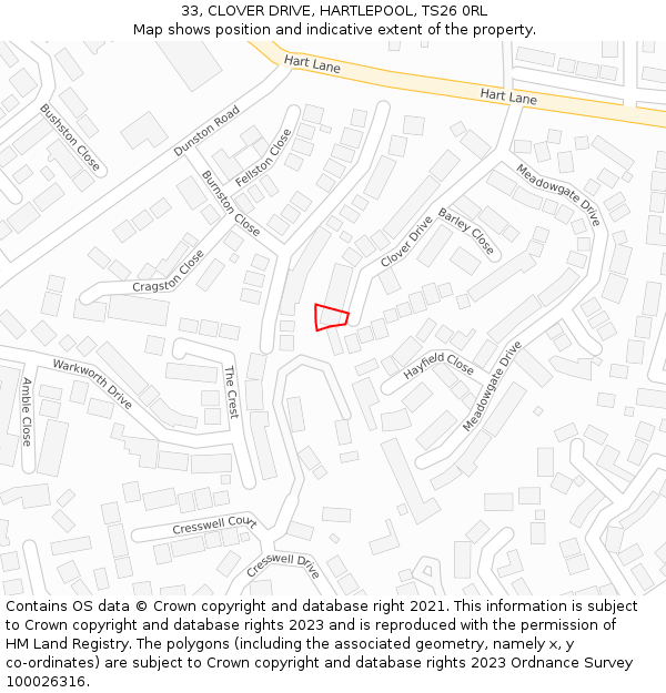 33, CLOVER DRIVE, HARTLEPOOL, TS26 0RL: Location map and indicative extent of plot