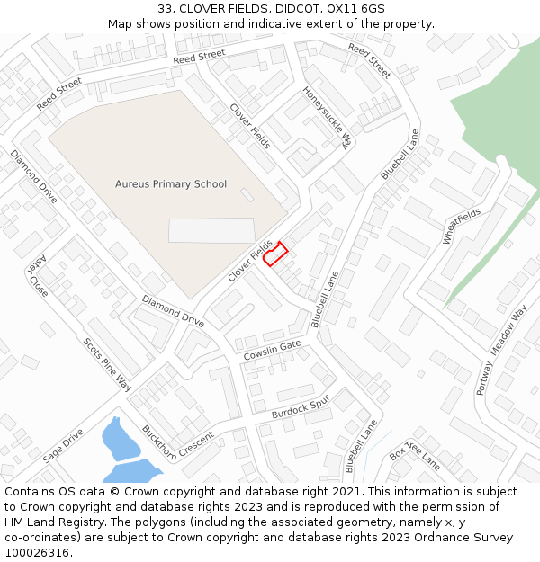 33, CLOVER FIELDS, DIDCOT, OX11 6GS: Location map and indicative extent of plot