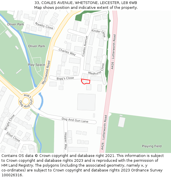 33, COALES AVENUE, WHETSTONE, LEICESTER, LE8 6WB: Location map and indicative extent of plot