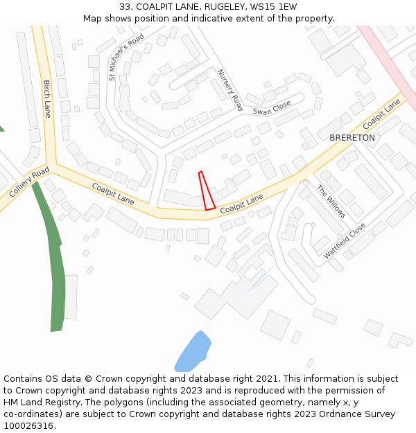 33, COALPIT LANE, RUGELEY, WS15 1EW: Location map and indicative extent of plot