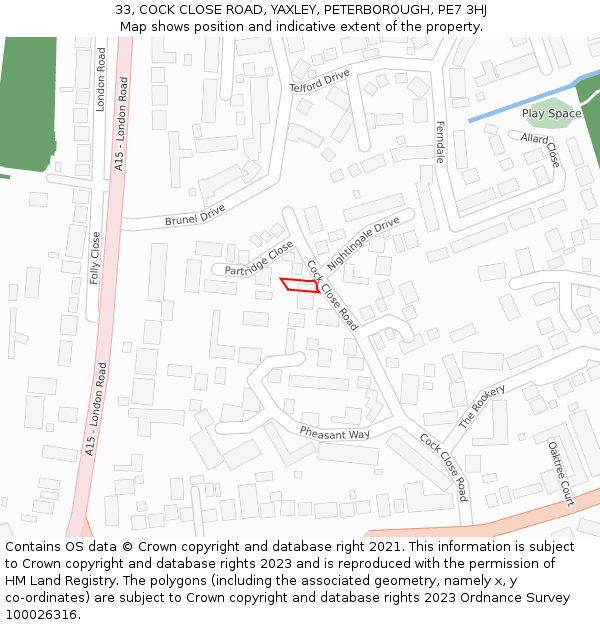 33, COCK CLOSE ROAD, YAXLEY, PETERBOROUGH, PE7 3HJ: Location map and indicative extent of plot