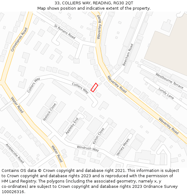 33, COLLIERS WAY, READING, RG30 2QT: Location map and indicative extent of plot