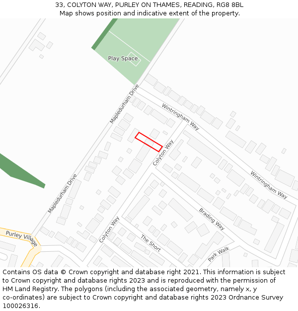 33, COLYTON WAY, PURLEY ON THAMES, READING, RG8 8BL: Location map and indicative extent of plot