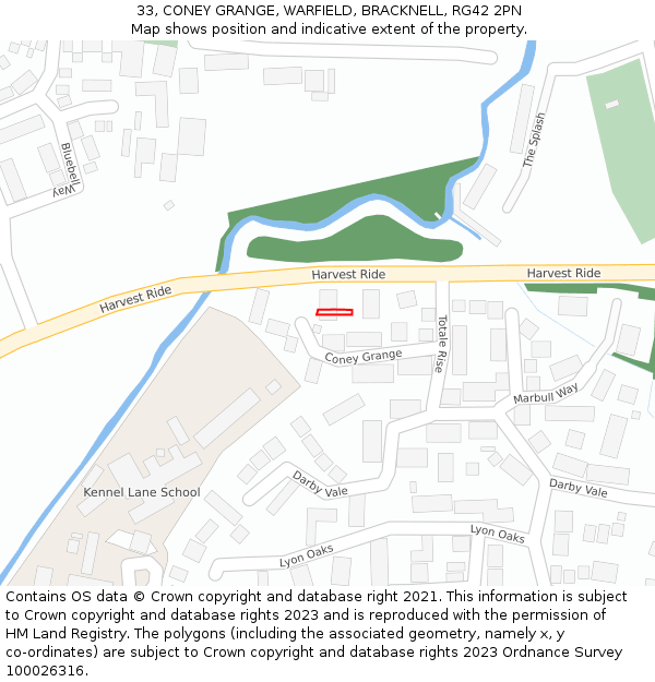 33, CONEY GRANGE, WARFIELD, BRACKNELL, RG42 2PN: Location map and indicative extent of plot