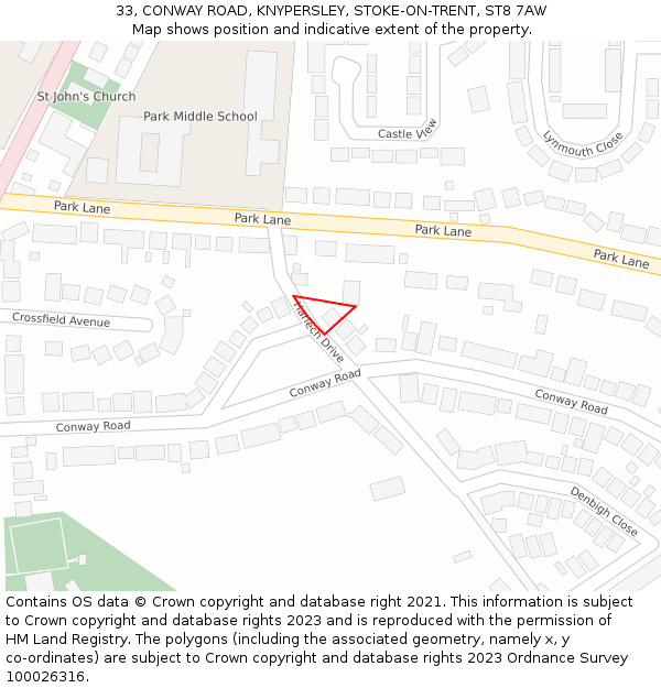 33, CONWAY ROAD, KNYPERSLEY, STOKE-ON-TRENT, ST8 7AW: Location map and indicative extent of plot