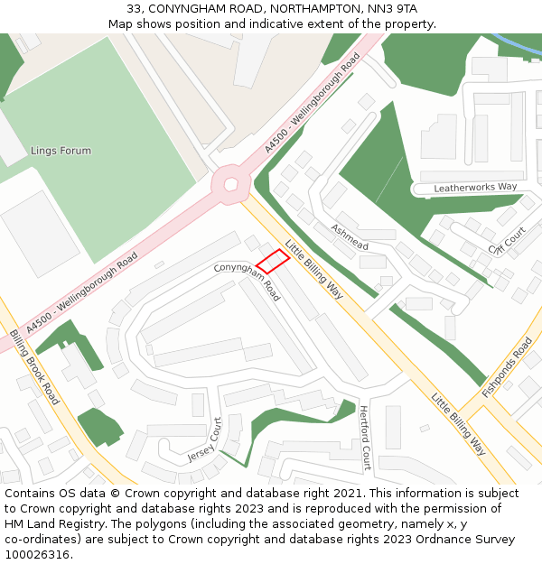 33, CONYNGHAM ROAD, NORTHAMPTON, NN3 9TA: Location map and indicative extent of plot