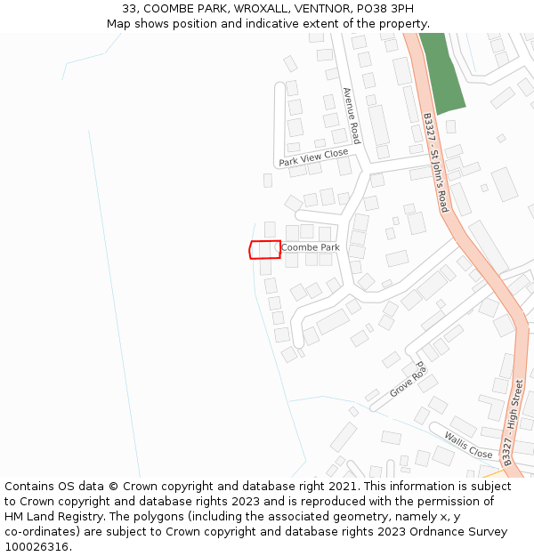 33, COOMBE PARK, WROXALL, VENTNOR, PO38 3PH: Location map and indicative extent of plot