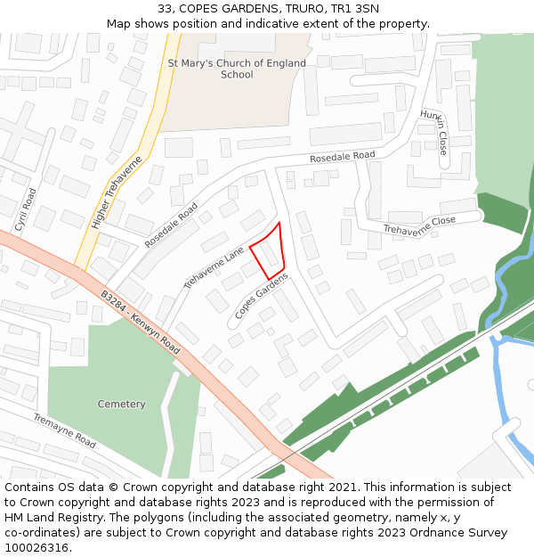 33, COPES GARDENS, TRURO, TR1 3SN: Location map and indicative extent of plot