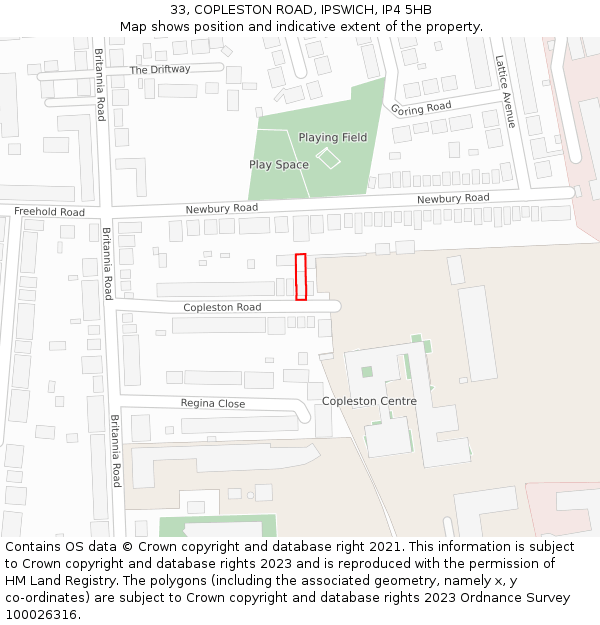 33, COPLESTON ROAD, IPSWICH, IP4 5HB: Location map and indicative extent of plot
