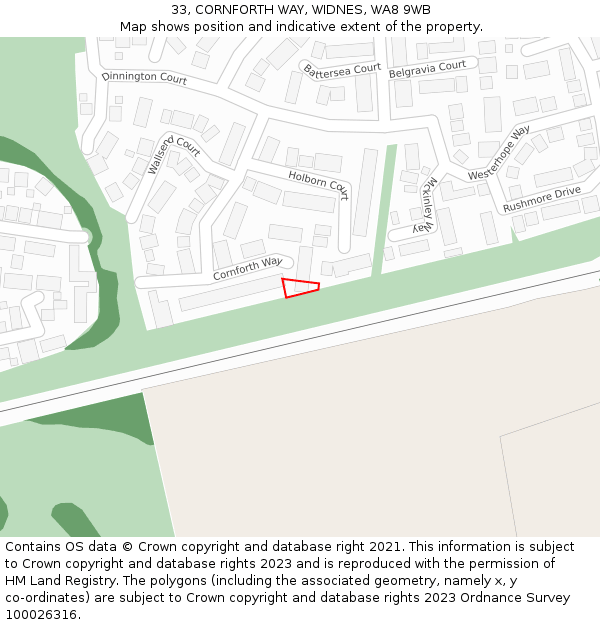 33, CORNFORTH WAY, WIDNES, WA8 9WB: Location map and indicative extent of plot