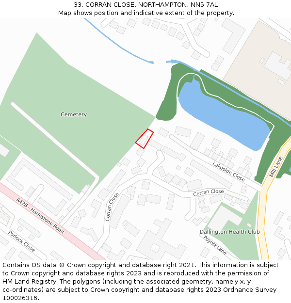 33, CORRAN CLOSE, NORTHAMPTON, NN5 7AL: Location map and indicative extent of plot