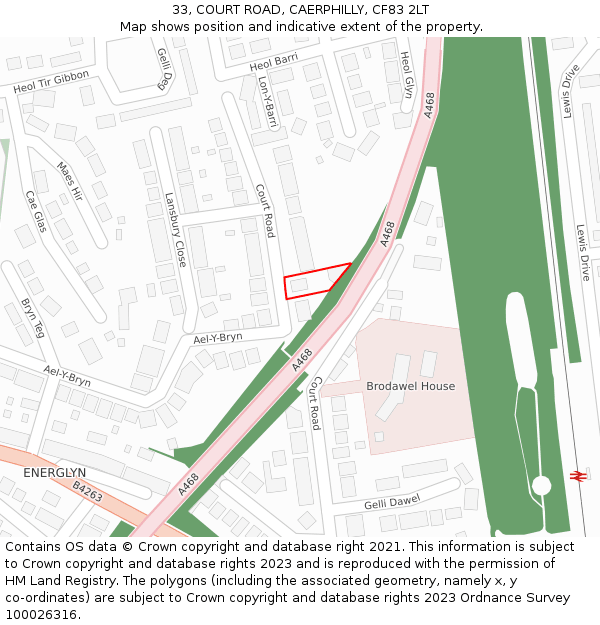 33, COURT ROAD, CAERPHILLY, CF83 2LT: Location map and indicative extent of plot