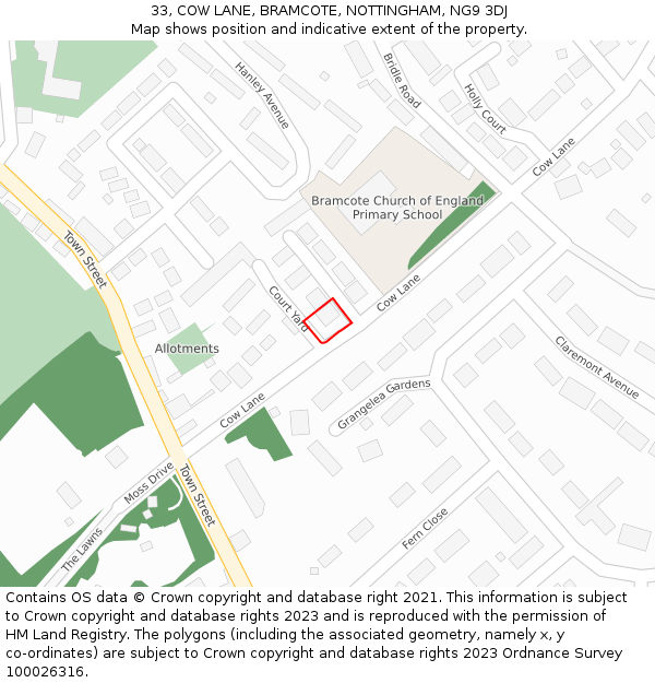 33, COW LANE, BRAMCOTE, NOTTINGHAM, NG9 3DJ: Location map and indicative extent of plot