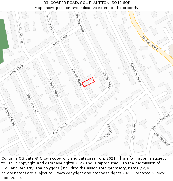 33, COWPER ROAD, SOUTHAMPTON, SO19 6QP: Location map and indicative extent of plot