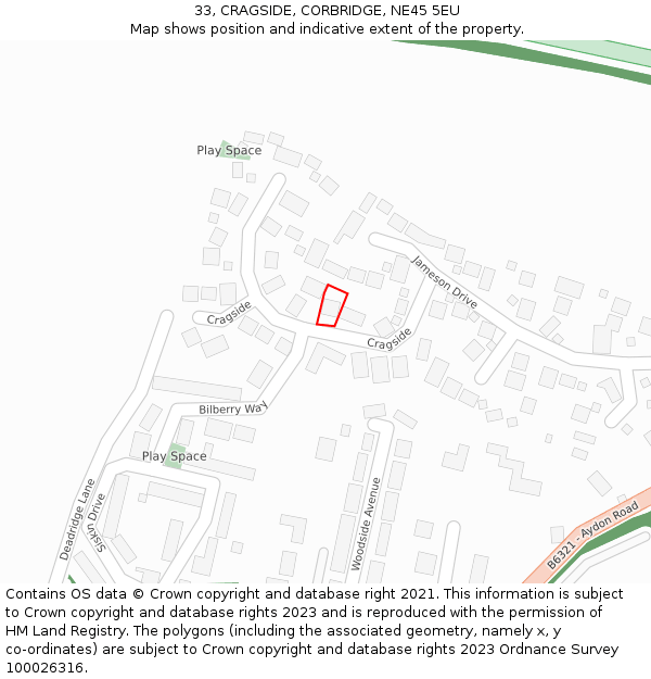 33, CRAGSIDE, CORBRIDGE, NE45 5EU: Location map and indicative extent of plot