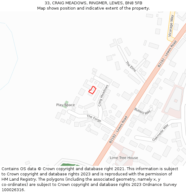 33, CRAIG MEADOWS, RINGMER, LEWES, BN8 5FB: Location map and indicative extent of plot