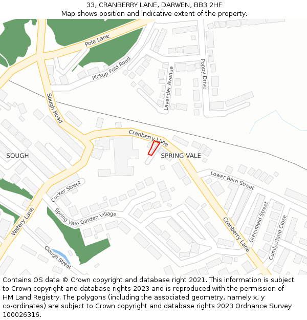 33, CRANBERRY LANE, DARWEN, BB3 2HF: Location map and indicative extent of plot